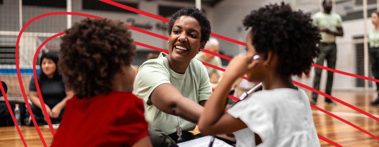 nurse interacting with children
