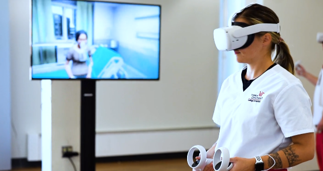 Student using VR goggles